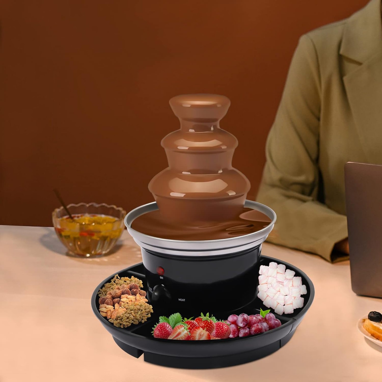 Fondue Set Electric - 3-stufige elektrische Schokoladenfondue-Maschine für Partys, 16-Unzen-Edelstahl-Elektro-Schokoladenfondue-Set
