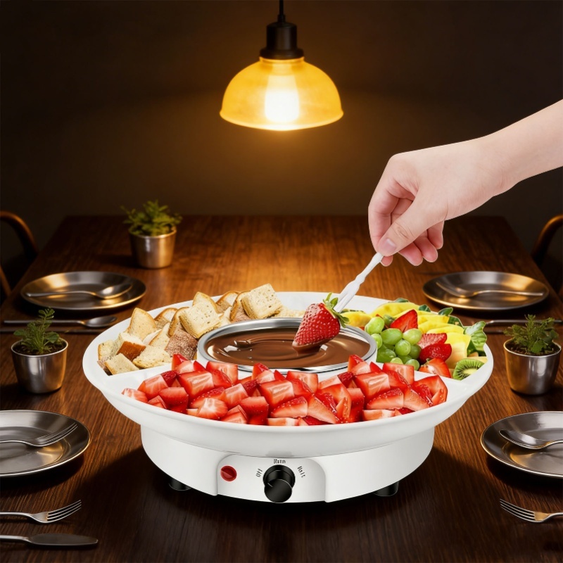 Fondue Set Electric - Elektrisches Fondue-Set, Schokoladen-Fondue-Set, abnehmbares Serviertablett, 10
